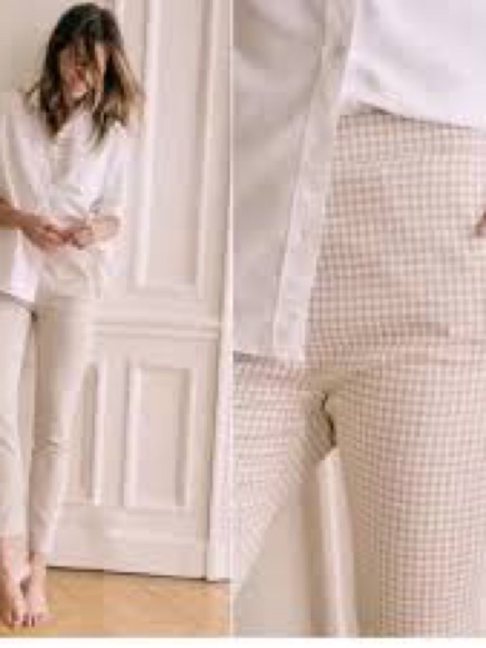 Sézane Women's Clara Trousers Tan & Ecru Houndstooth Stretch Slim Pants US 0